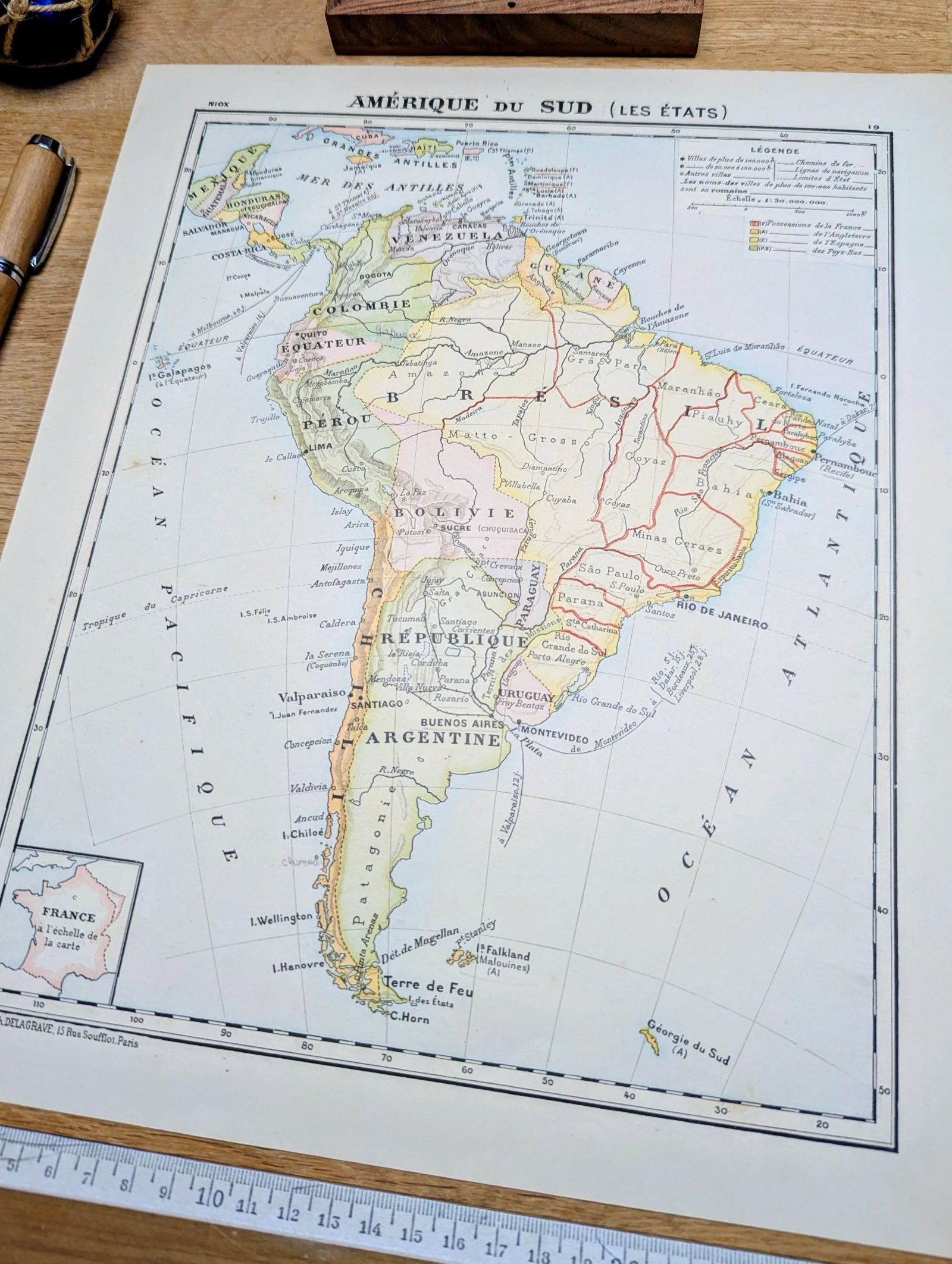 Imprimée en 1900, carte de l'Amérique du sud .